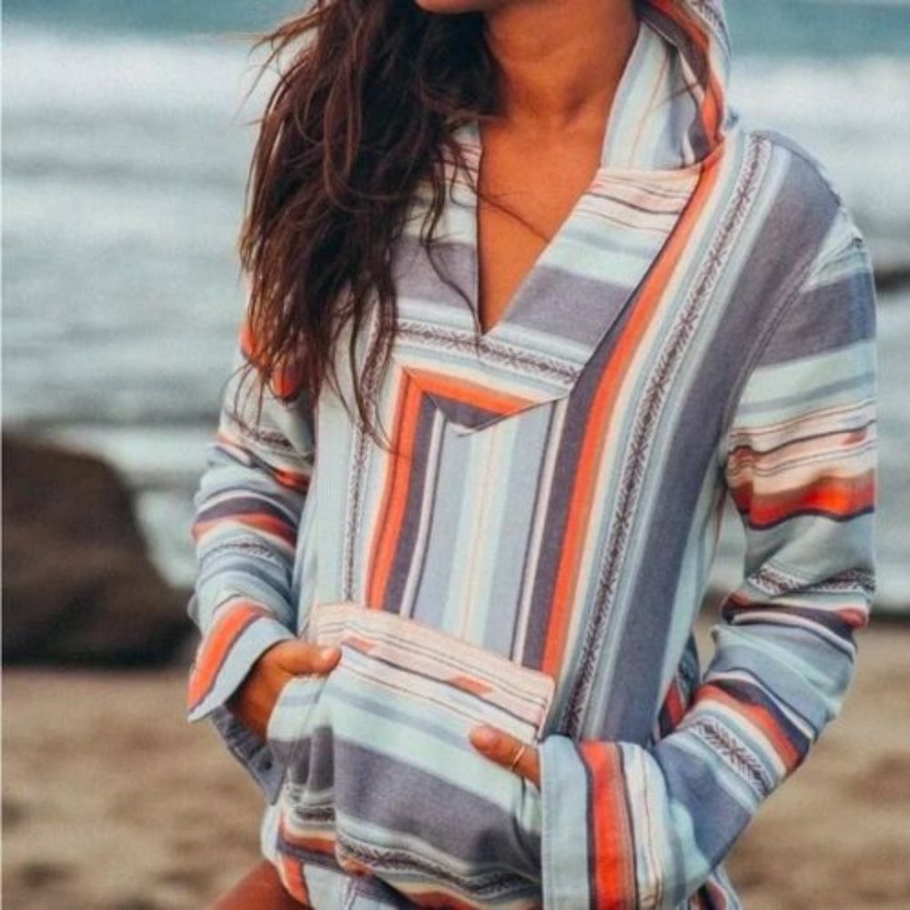 Faherty Baja Striped Beach Poncho Hoodie Sierra Paradise Cotton Small